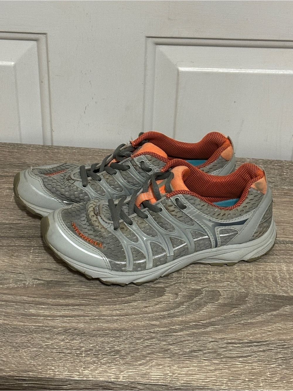 Merrell Shoes Womens Size 7.5 Silver Orange Trail Running Mesh Lace Up J57164